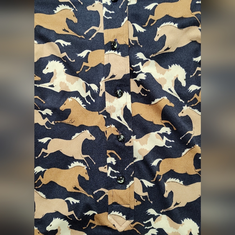Tanner II Women's Horse Print Long Sleeve, Button Up Shirt, Size 8, Blue & Brown - Picture 3 of 9